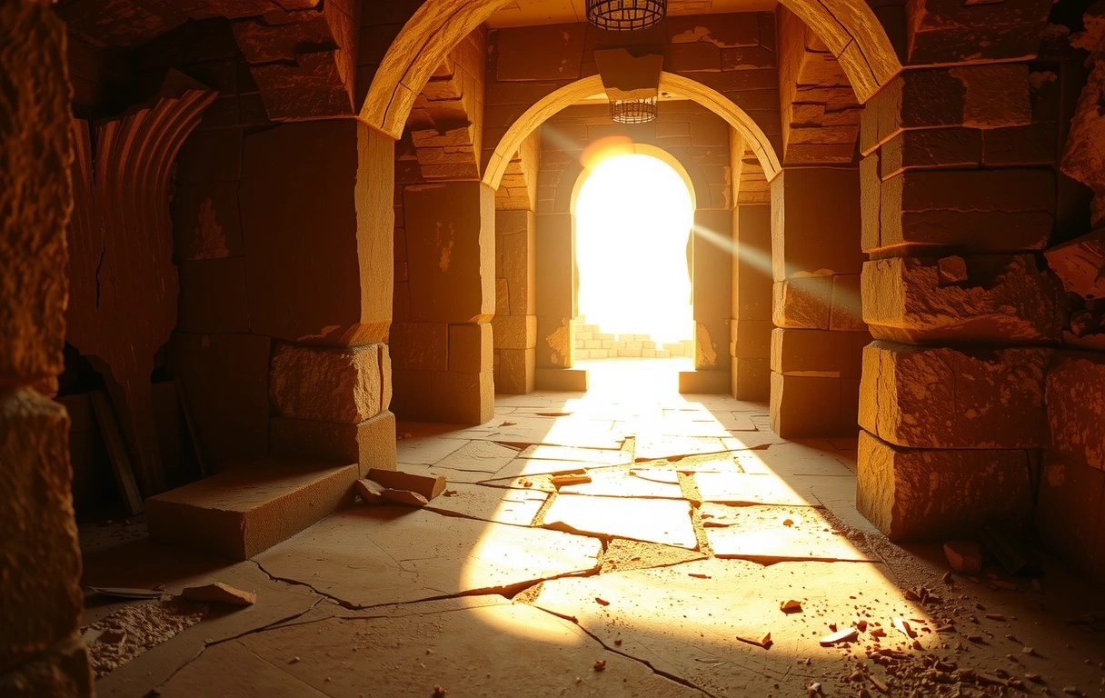 A mysterious sun-drenched corridor